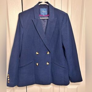 Biltmore Womens Double-Breasted Blazer Jacket‎ Size 16 Wool Blend Button Blue